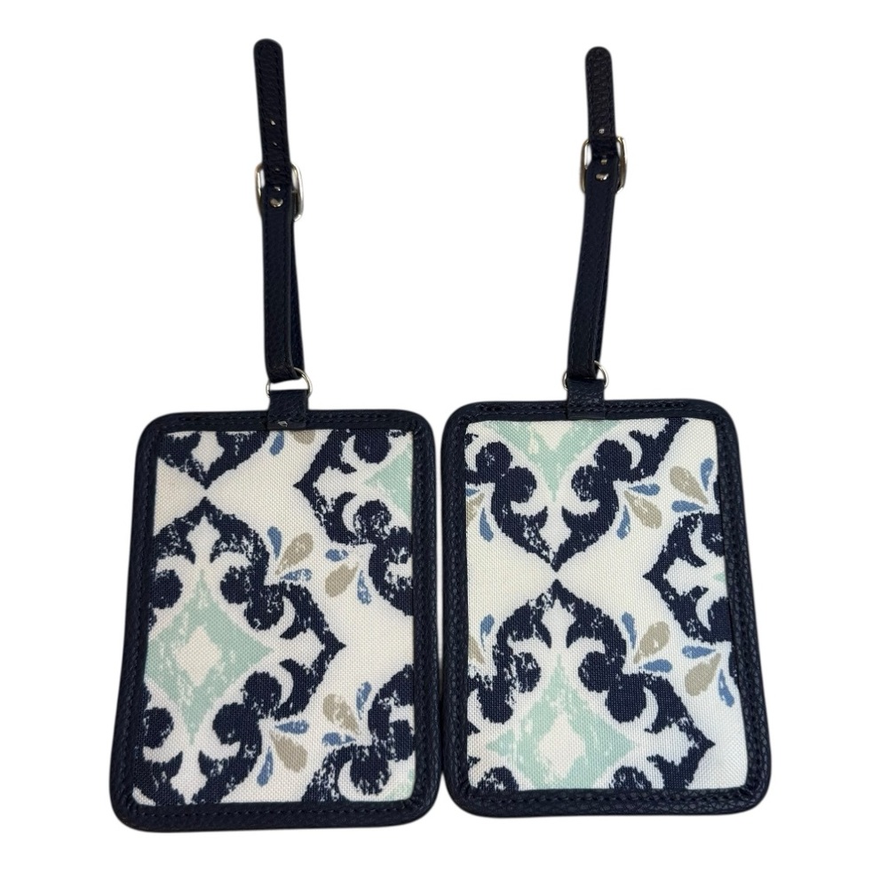 Thirty-One Luggage Tag "Carry Me Away" Blue White 5.25x4 Fab‎ Flourish Set of 2